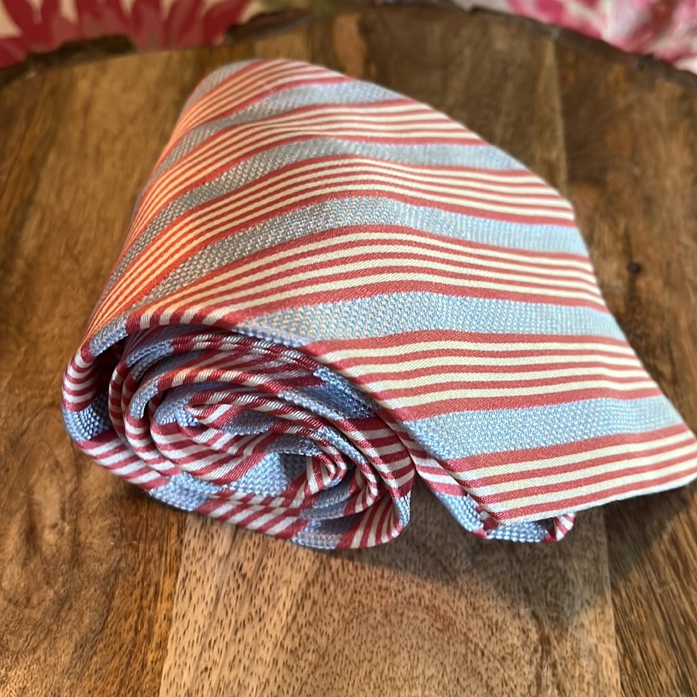 FACONABLE Striped Tie Made in France Angle Strioe Blue/White/Red NEW